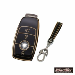 メルセデスベンツ専用 ゴールドライン TYPE B TPUソフト スマートキーケース ブラック/Cクラス C180 C220 C350e CLS【メール便送料210円】