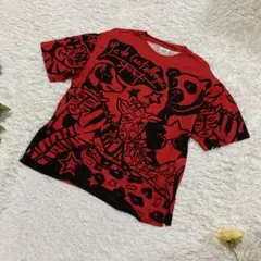 90s カステルバジャック　半袖Tシャツ　赤　総柄　動物デザイン　Lサイズ