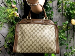 ●超美品●GUCCI オールド グッチ●GGスプリーム●PVC カーフ レザー 本革●ハンド バッグ●ブラウン ベージュ●ヴィンテージ●B5●Js47459