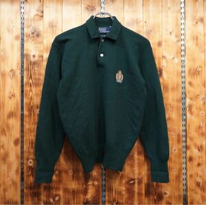 80s90s ralphlauren ウール　ニットポロシャツ　M/ラルフローレン　クレスト