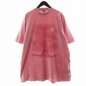 バレンシアガ BALENCIAGA Paris Moon Oversized Tee Tシャツ カットソー 半袖 ロゴ ダメージ加工 4 XL ピンク /AN1 ☆AA★ メンズ