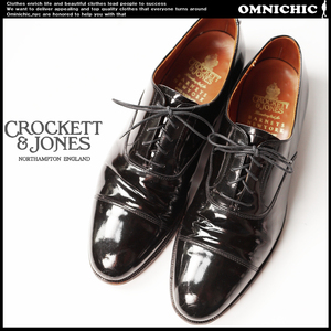 ■新品9万バーニーズニューヨーク別注【CROCKETT&JONES】クロケット＆ジョーンズエナメルキャップトゥーレザーシューズ8D/JP25～25.5cm程度