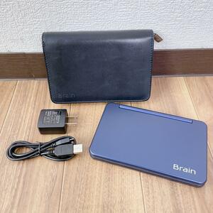 【美品】SHARP BRAIN ブルー　皮ケース付きPW-SR2 動作確認済み　シャープ　ブレーン　電子辞書　青　