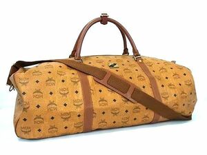 1円 ■極美品■ MCM エムシーエム モノグラム ヴィセトス柄 レザー ボストン ショルダーバッグ 肩掛け ライトブラウン系 FG0663