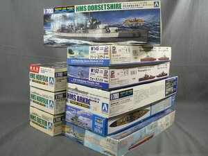 0P1D1-337　［未組立/プラモデル］　英国海軍艦艇 9種セット　戦艦/巡洋艦/航空母艦　1/700スケール　アオシマ 他