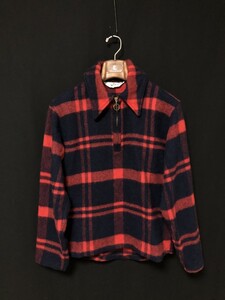 60s◆Woolrich バッファローチェック　長袖プルオーバーシャツ ハーフジップ　ボックスカット　TALONブラスジッパー M