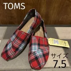 新品未使用タグ付き　トムス　TOMS スリッポン　赤チェック　W7.5 24.5