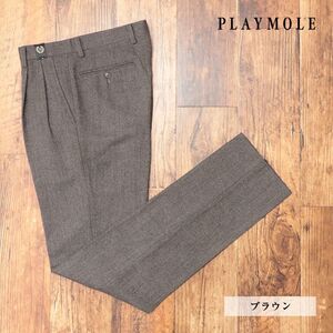 1円/秋冬/PLAYMOLE/79cm/スラックス パンツ ウール アルパカ混サキソニー 無地 ツータック 上品 きれいめ 新品/茶色/ブラウン/jd698/