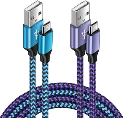 Viviber マイクロ usb ケーブル Micro B ケーブル【1.8M/2色】2.4A急速充電 PS4 充電ケーブル ナイロン編み Android スマホ充電ケーブル アンドロイド高速充電ケーブル タイプbケーブル B充電コード 高