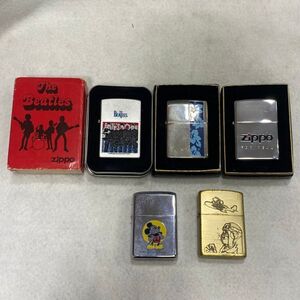 W230-△ ◎ ZIPPO ジッポー 5点セット THE BEATLES/ハイビスカス/紅の豚/ロゴ/ミッキーマウス キャラクター 喫煙具 オイルライター 0000000