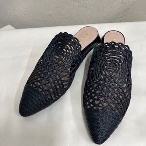 【未使用】f28 REMME レメ　ミュールサンダル size36/23㎝位　ブラック黒 籐素材 スペイン製　16,300円のお品 涼しげ 爽やか 超お買い得！