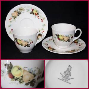 【ROYAL DOULTON/ロイヤルドルトン】MIRAMONT『ミラモンテ・ペアカップ＆ソーサー』《中古品》イギリス/2客/果物/ビンテージ/レア//BVT3389