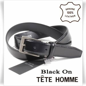 新品1円～★定価0.9万 Black On TETE HOMME テットオム 牛革レザー ビジネスベルト フリーサイズ 本革 黒 ブラック 本物◆4632◆