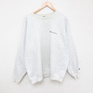 XL/古着 チャンピオン Champion 長袖 スウェット メンズ 90s ワンポイントロゴ 大きいサイズ クルーネック 薄グレー 霜降り 24oct02 中古