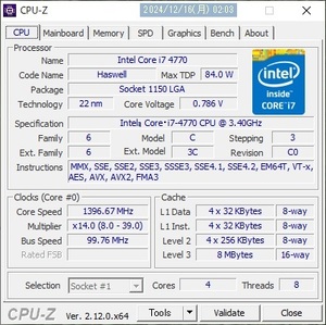 Intel CPU Core i7-4770　(3.4GHz)