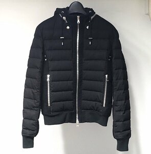 美品 BALMAIN バルマン 素材切替 フーデッド ダウンジャケット W6HT893D557 ブラック 黒 コットン メンズ S ブルゾン アウター