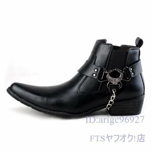 S665☆新品メンズ マーティンブーツ ショートブーツ ベルト ウエスタンブーツ 紳士靴 ワークブーツ バイクブーツ 24.5～27cm