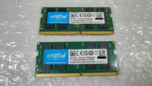 【中古】ノートパソコン用メモリ Crucial CT16G4SFD8266 SO-DIMM DDR4-2666(PC4-21300) 16GB×2枚セット 合計32GB