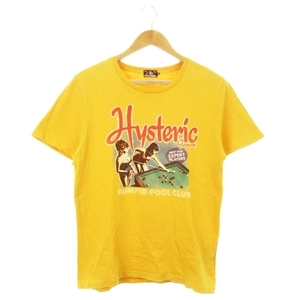 ヒステリックグラマー HYSTERIC GLAMOUR BUMPER POOL CLUB Tシャツ ラウンドネック 半袖 クラックプリント ビリヤード コットン M 黄