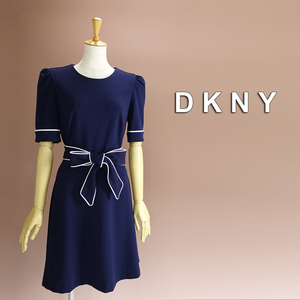 新品 DKNY 6/11号 ダナキャラン 紺 白 ワンピース パーティドレス 半袖 結婚式 二次会 披露宴 発表会演奏会 お呼ばれ フォーマル 華34X0505