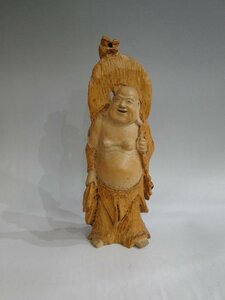 木彫　柘植 布袋様　弥勒菩薩 富山井波彫刻　30cm 08/2_6