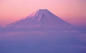 紅富士 夕焼けの富士山と霧の雲海 赤富士 絵画風 壁紙ポスター 特大ワイド版921×576mm （はがせるシール式）054W1