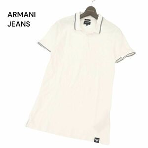 美品★ ARMANI JEANS アルマーニ ジーンズ 春夏 SLIM FIT ライン 半袖 鹿の子 ポロシャツ Sz.S　メンズ 白　C4T03797_4#A