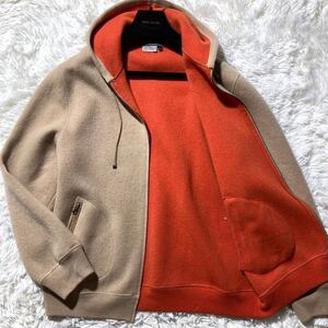 フェラガモ【XLサイズ!!!驚愕の極上カシミヤ!!!】Salvatore Ferragamo ガンチーニ金具 フードパーカー ジャケット レザー キャメル◎肌触り