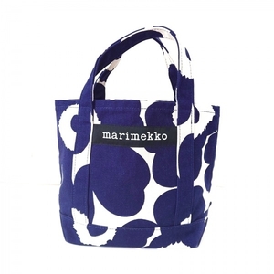 マリメッコ marimekko トートバッグ - アイボリー×ネイビー 花柄 美品 バッグ