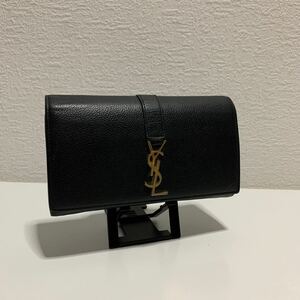 美品　SAINT LAURENT サンローラン 長財布 YSL 金ロゴ　ブラック レザー 