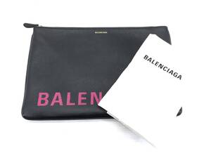 ■ 良品 BALENCIAGA バレンシアガ ヴィル 52313 クラッチ バッグ ロゴ レザー ブラック ピンク セカンドバッグ ■