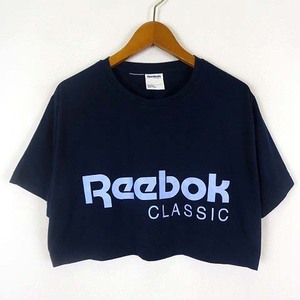 リーボック Reebok カットソー Tシャツ ロゴ プリント ショート丈 クルーネック 半袖 S 紺 ネイビー ラベンダー 国内正規品 レディース