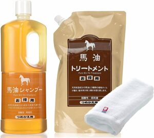 アズマ商事【お値段そのまま 今治タオル付き】馬油トリートメント と 馬油シャンプー の詰替え用セット 各1000ｍｌ 旅美人 バー