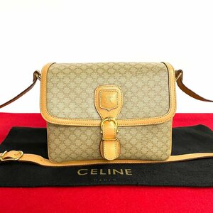 ほぼ未使用 CELINE セリーヌ マカダム ブラゾン トリオンフ ロゴ レザー 本革 ミニ ショルダーバッグ ブラウン ベージュ 99468