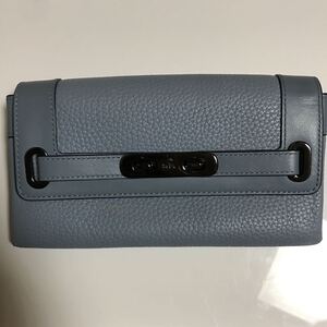 COACH 二つ折り長財布　レザー　ブルー系　コーチ　レディース　ブランド　ロングウォレット　二つ折り　長財布