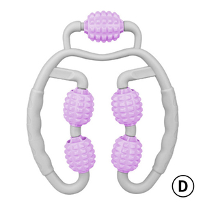 マッサージローラー 脚 5輪マッサージ器 マッサージ ローラー むくみ 解消 便携 ダイエット器具 手持ち挟む式 Dタイプ グレー&紫