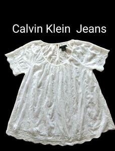 美品！Calvin Klein Jeansカルバンクライン 白 総刺繍スモック　ネコポス２３０円