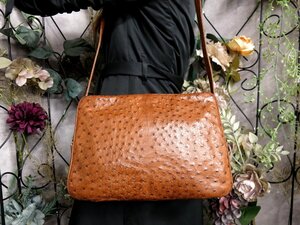 ●超美品●LOEWE ロエベ●アナグラム●ロゴ金具●オーストリッチ 本 ダチョウ 革●ショルダー バッグ●ブラウン●G金具●肩掛け●Js53454