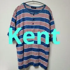 Kent 青と赤のストライプ　ボーダー 半袖Tシャツ　LLサイズ　ビッグサイズ