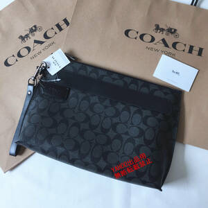 ★COACHバッグ★コーチ F29508 チャコール×ブラック セカンドバッグ クラッチバッグ メンズバッグ アウトレット品 新品