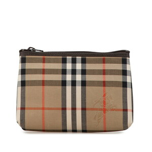 バーバリー ノバチェック ポーチ ベージュ ブラウン キャンバス レディース BURBERRY 【中古】