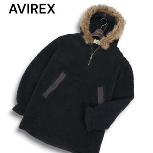 AVIREX アヴィレックス 秋冬 ファー★ ボア フリース ハーフジップ プルオーバー パーカー Sz.M　メンズ 黒　C4T10737_B#E