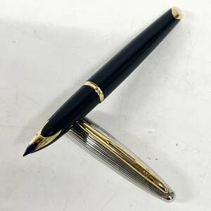 1円~【筆記未確認】ウォーターマン WATERMAN カレン CARENE 万年筆 ペン先 18K 750 刻印入り ブラック×シルバー 筆記用具 文房具 J120206