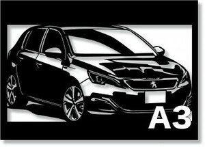 プジョー(PEUGEOT) 308GTi 270の切り絵　【A3サイズ】[C3-132]