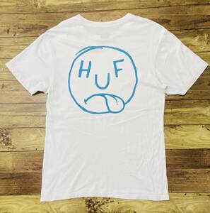 衝撃の1円スタート！ファン待望存在感溢れるバッグプリントロゴ！【HUF ハフ】半袖プリントTシャツ 古着 ロゴティー S 白 R58