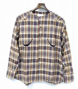 bukht ブフト NO COLLAR WESTERN SHIRTS ノーカラーウエスタンシャツ 1(S) BROWN CHECK ブラウンチェック OPEN オープンカラー 開襟