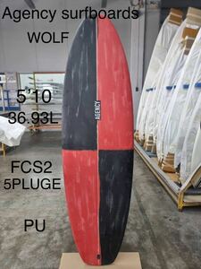 新入荷! バイロンベイ発　オリジナルブランド2024 AGENCY SURFBOARDS WOLF PU 5’10” 36.93L FCS2 5プラグ　レッド/ブラック