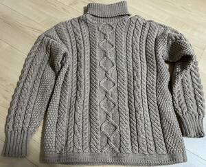 ガンジーウーレンズ　GUERNSEY WOOLLENS　アラン編み　タートルネックセーター　Lサイズ　オートミール　未使用