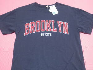 新品 140 カレッジロゴ風 半袖Tシャツ 紺 BROOKLYN NY CITY 英字プリント 小学生 男の子 西松屋 エルフィンドール 夏物 130cm〜 送料無料