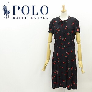 国内正規品◆POLO RALPH LAUREN ポロ ラルフローレン さくらんぼ チェリー柄 リボン フレア ワンピース 黒 ブラック 6